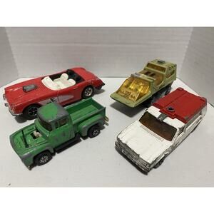 Lot Of Four Vintage Toy Cars Ambulance Truck Sportscar Futuristic Vehicle
